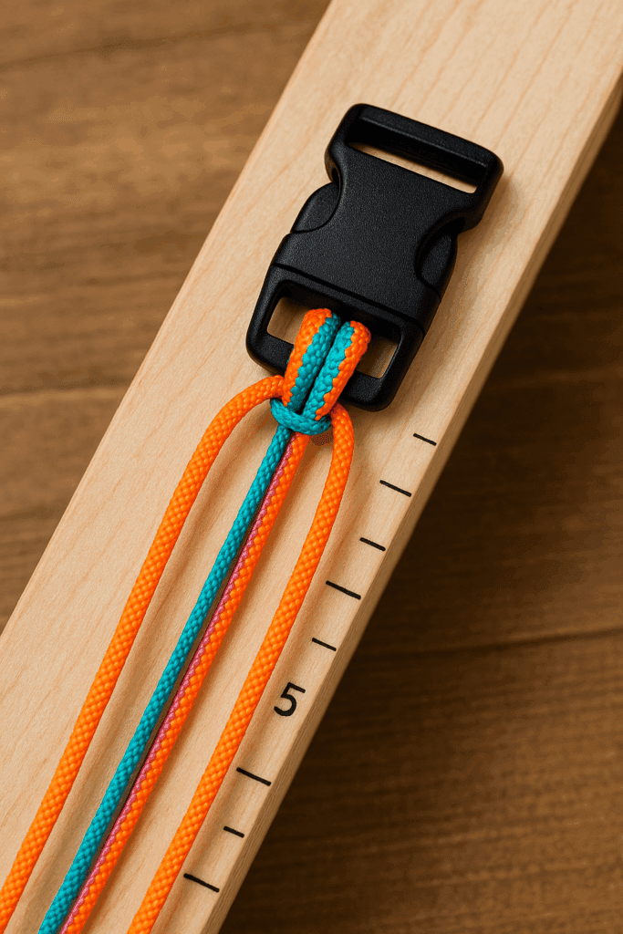 Paracord folded in half and attached with a lark’s head knot to the buckle