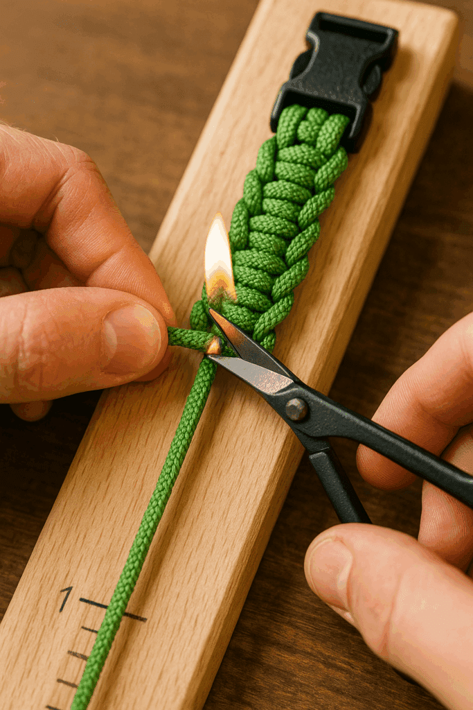 Cutting paracord ends and sealing them with a lighter to prevent fraying