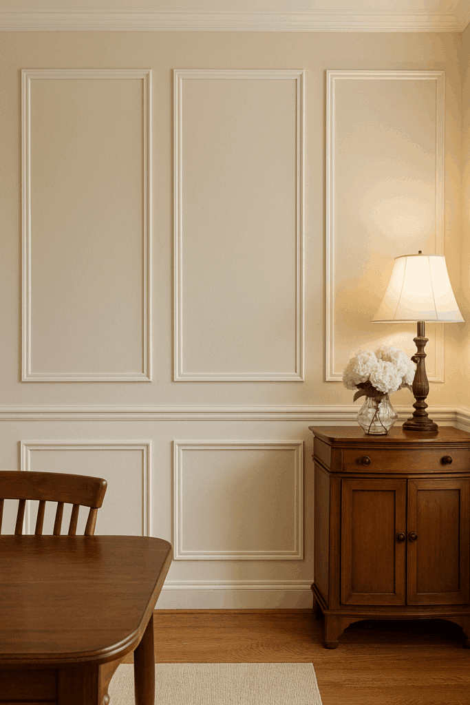 Wall with elegant picture frame molding as part of a finish carpentry trim upgrade