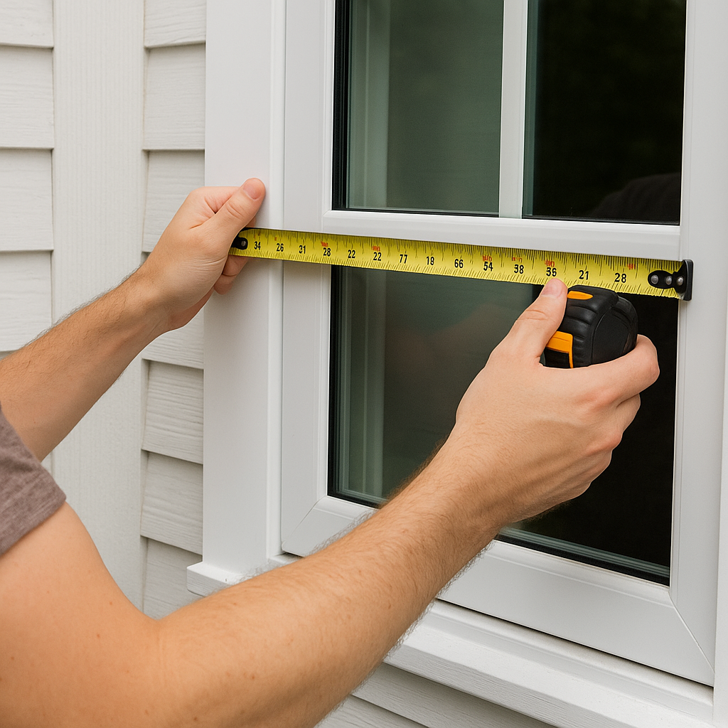 Homeowner measuring a window frame for custom DIY shutters.