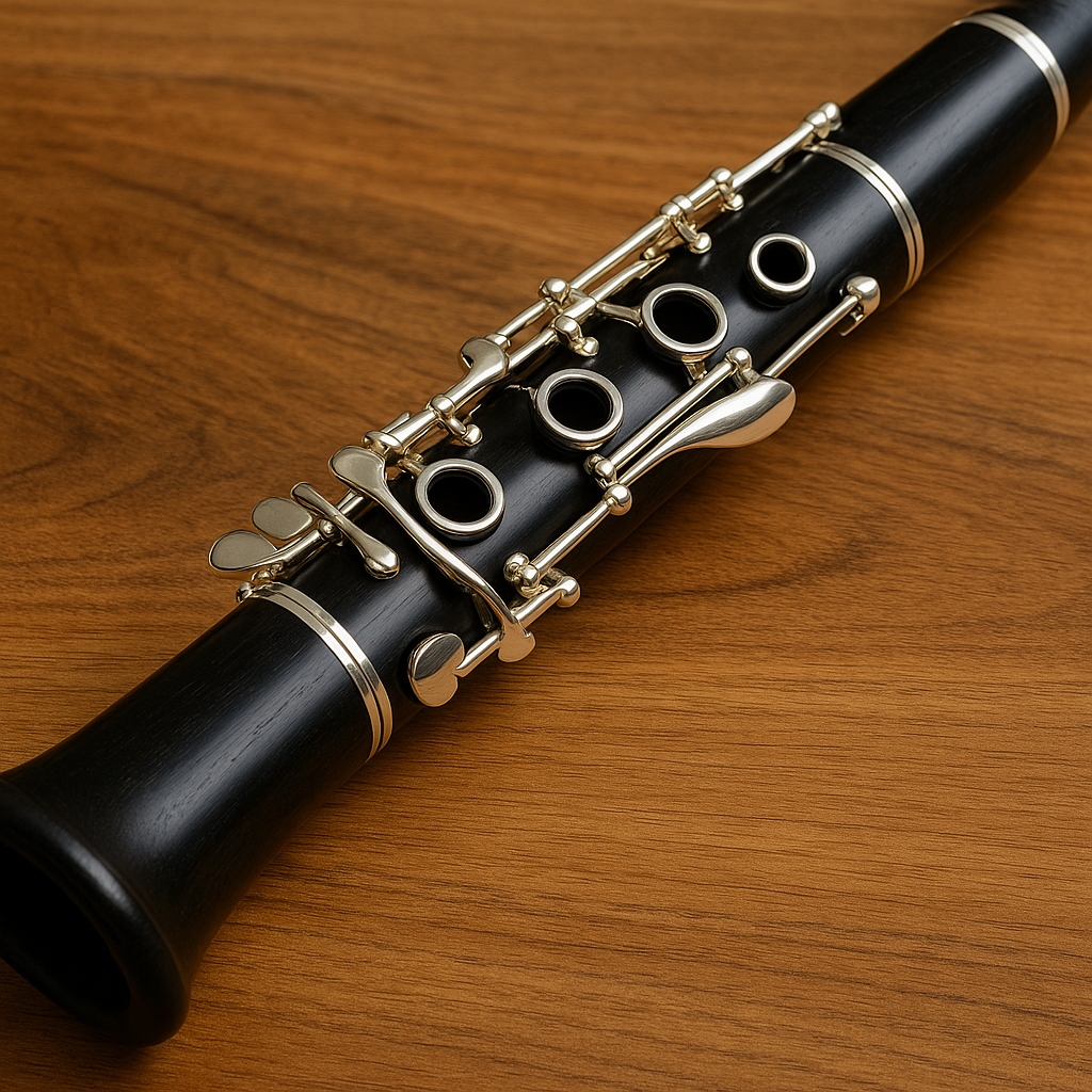 Polished African Blackwood clarinet highlighting its deep black color and use in fine instruments.
