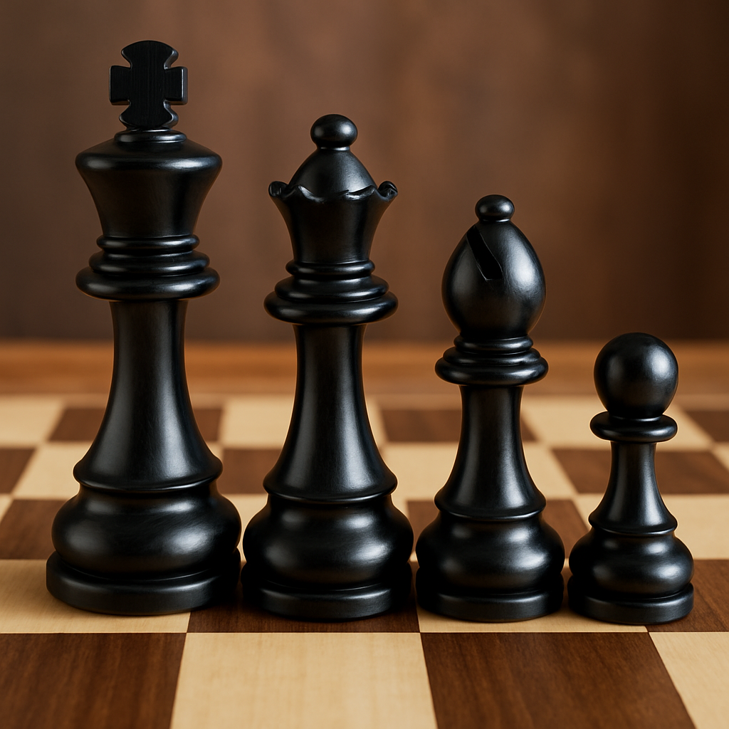 Ebony wood chess set pieces with jet black polished finish