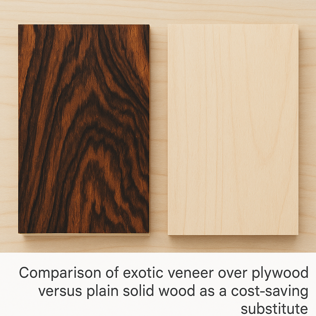 Comparison of exotic veneer over plywood versus plain solid wood as a cost-saving substitute