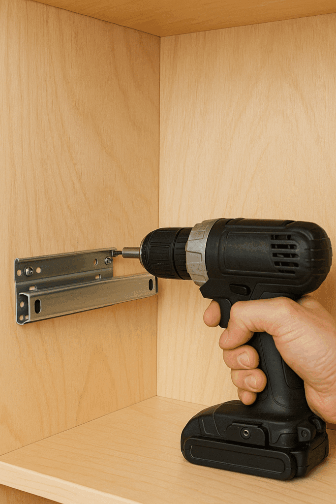 Sliding drawer box onto installed drawer slide rails