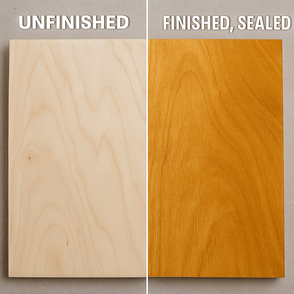 Brushing polyurethane topcoat onto plywood for protection.