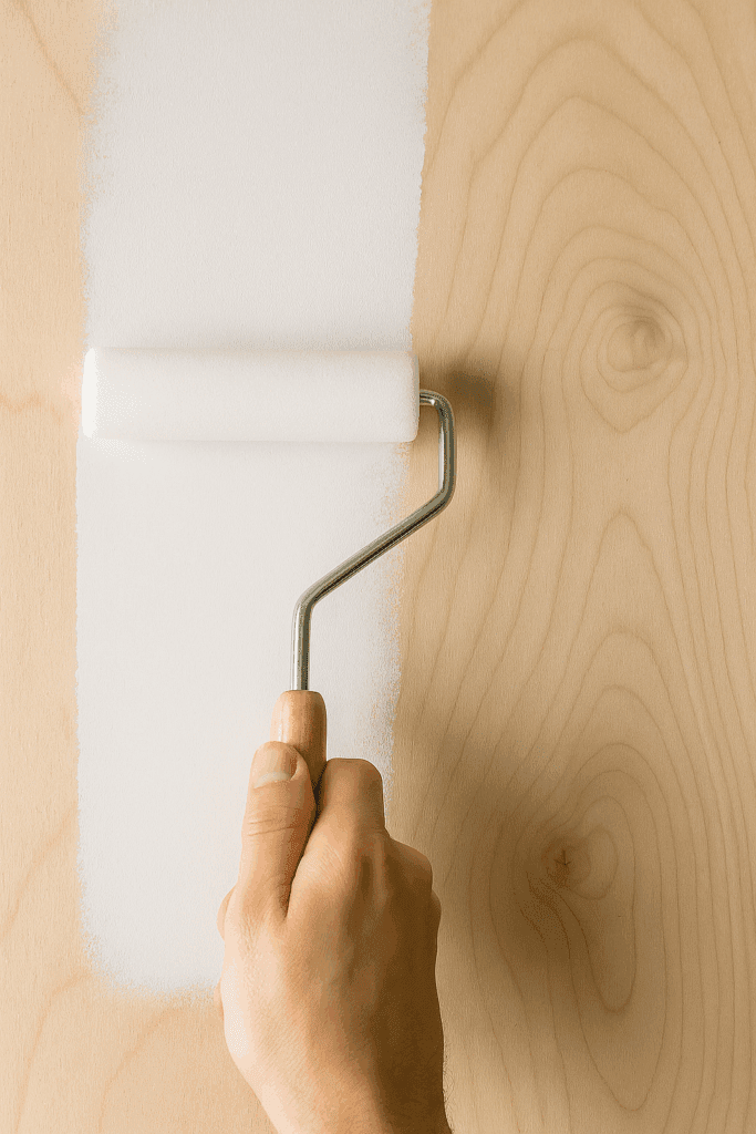 Priming plywood with a foam roller for smooth paint adhesion