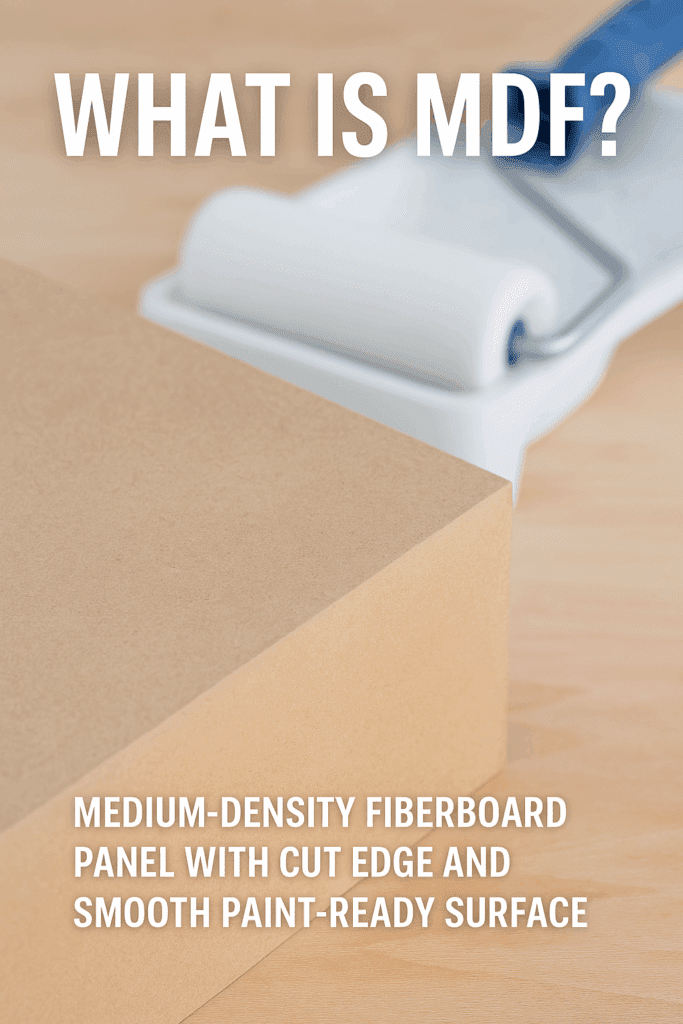 Medium-density fiberboard (MDF) panel with cut edge and smooth paint-ready surface