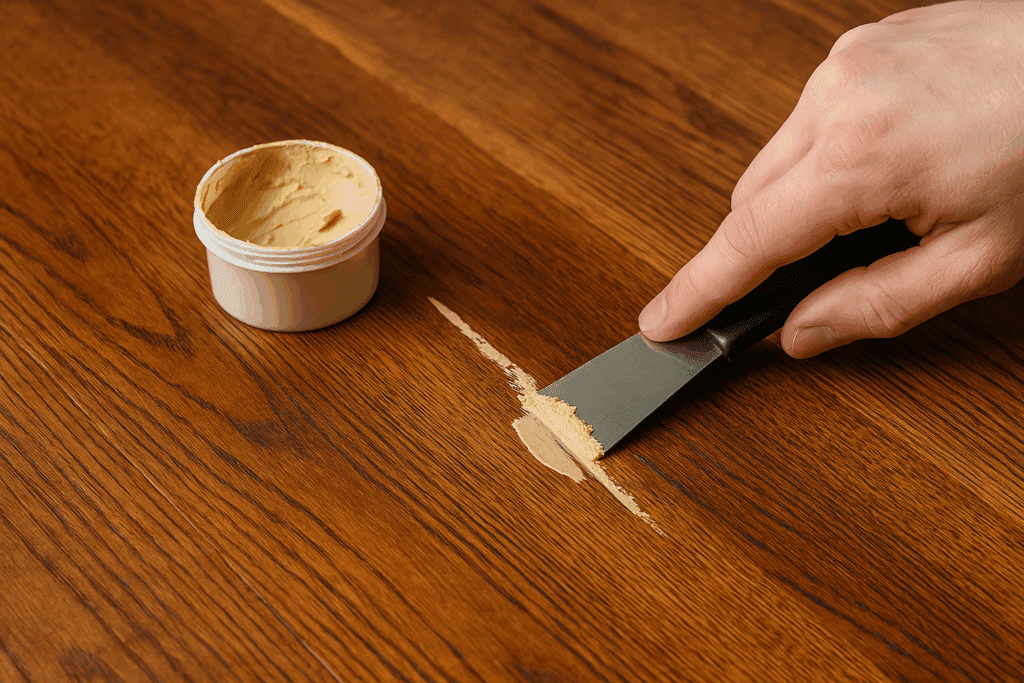 Filling deep scratches in wood table using stainable wood filler