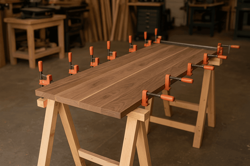 DIY Walnut Tabletop Glue-Up in Workshop