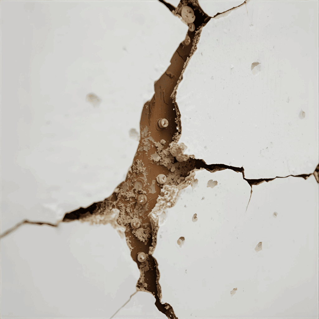 Cracked drywall showing risks of installing wall cabinets without studs incorrectly.