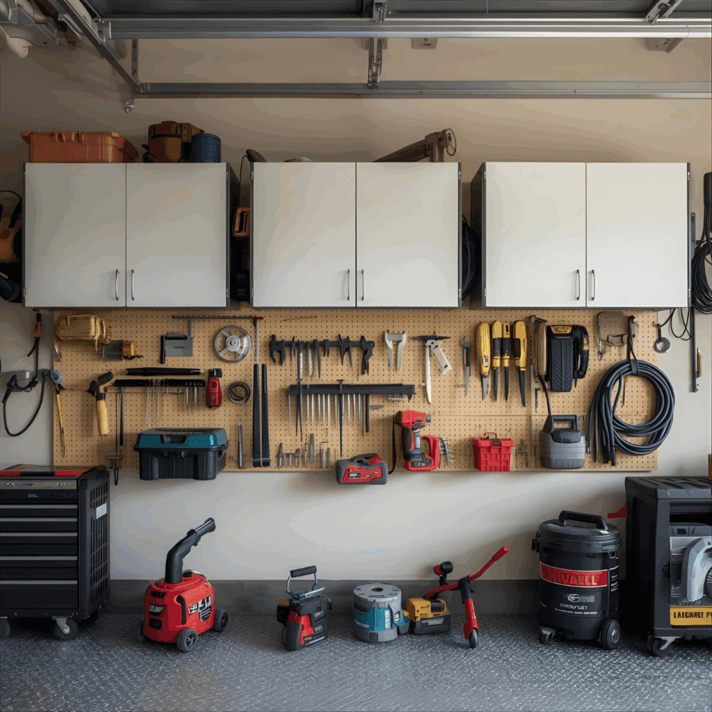 French cleats holding heavy tool cabinets in a garage without wall studs