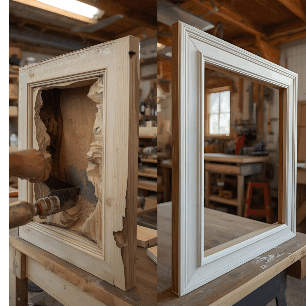 Step-by-step repair of rotten wood window frame from chiseling to painting