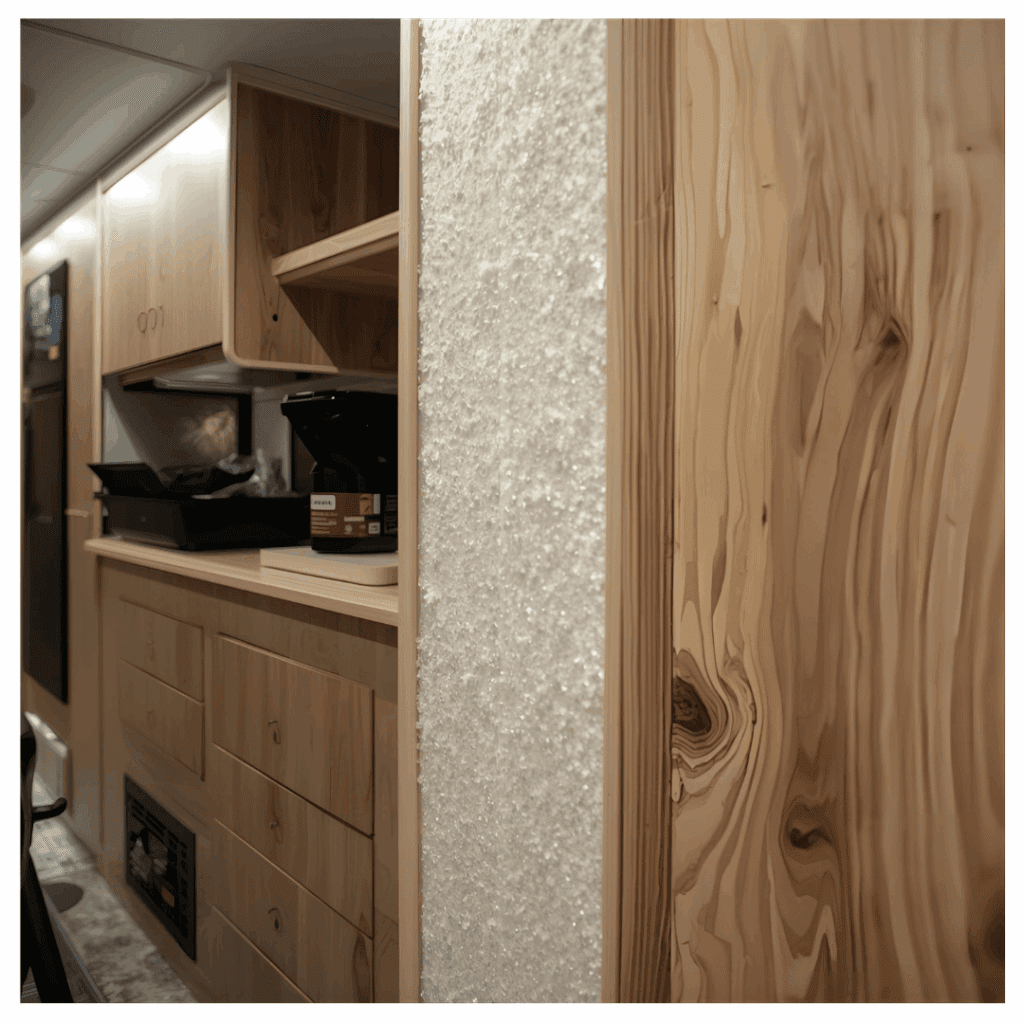 Laminated RV wall section with fiberglass outer skin and bonded interior paneling.”