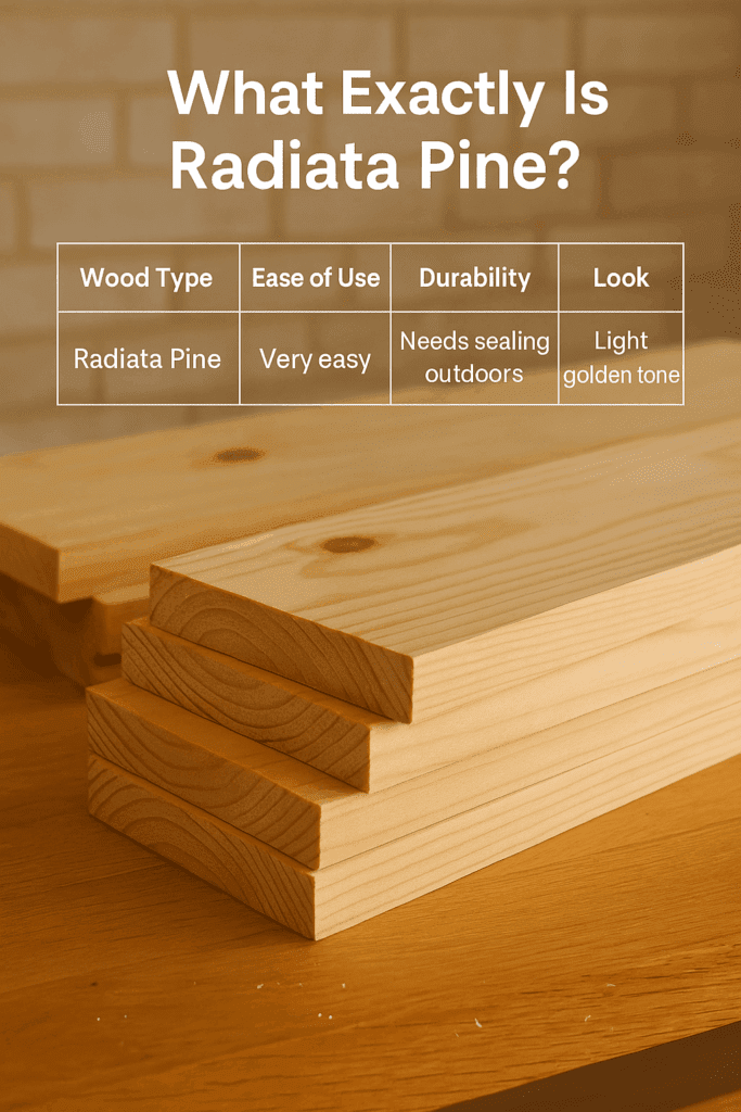 Rows of tall Radiata Pine trees in morning sunlight on a sustainable plantation.