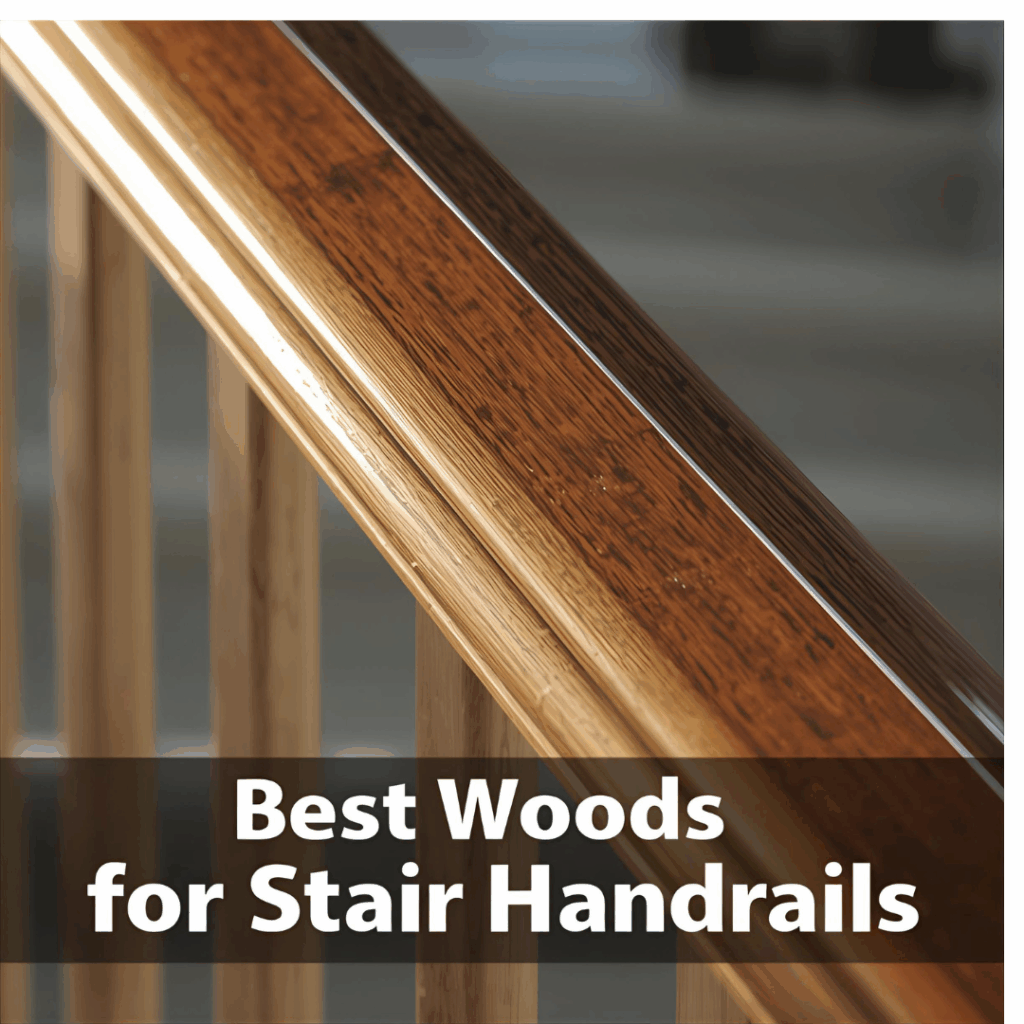 Close-up of oak stair handrail with smooth finish and visible wood grain