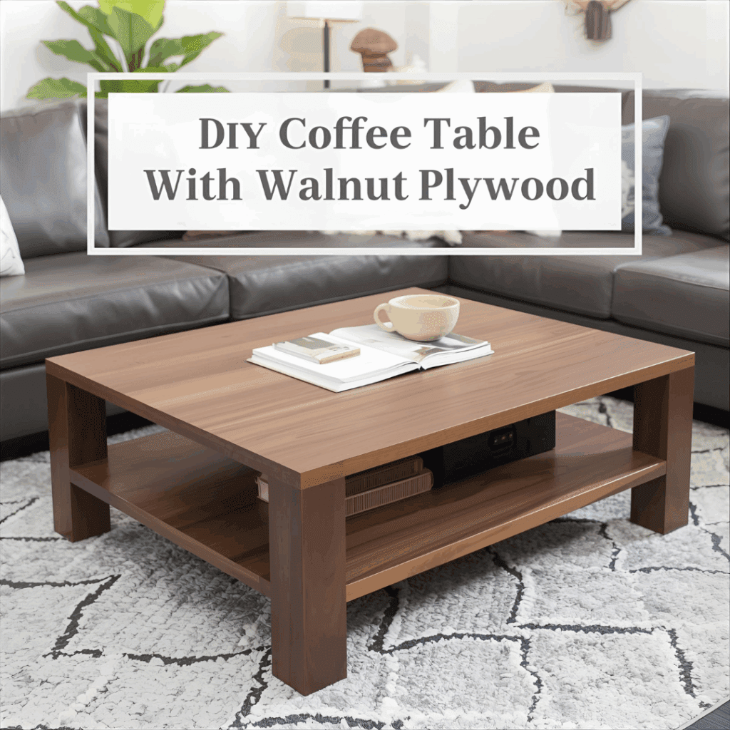 Mid-century modern coffee table with walnut plywood top and metal legs