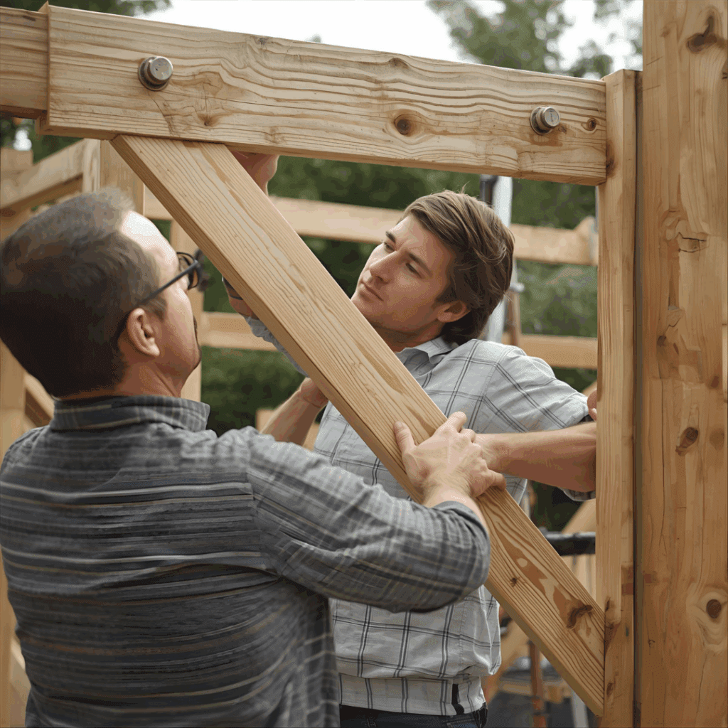  Adding a diagonal brace to reinforce a wooden garden gate frame
