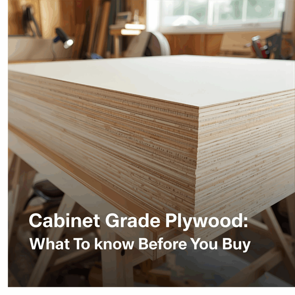 Stacked sheets of cabinet grade plywood in a workshop – birch and maple panels for cabinets