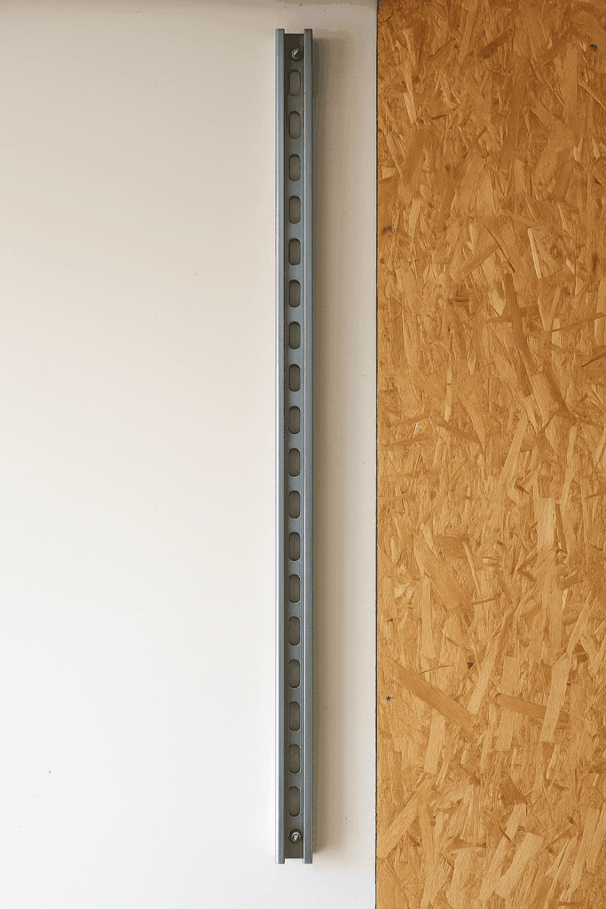 Unistrut C-channel guides for DIY attic lift installation.