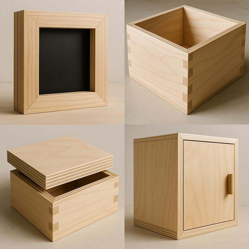 “Different plywood projects using miter joints such as frames and furniture.”