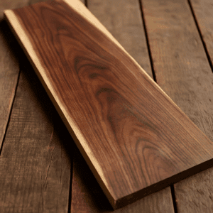 “Close-up of rich walnut wood grain showing natural brown heartwood and lighter sapwood contrast on a freshly sanded board.”