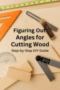 Various woodworking angle tools — speed square, T-bevel, protractor, and digital finder — arranged on plywood