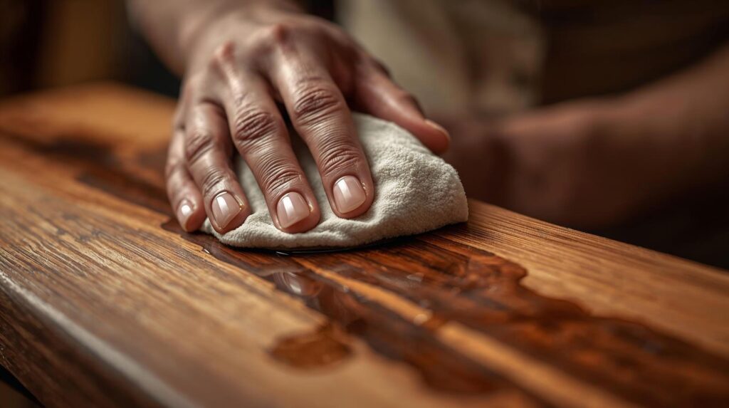 Applying clear oil finish to cherry wood for natural glow