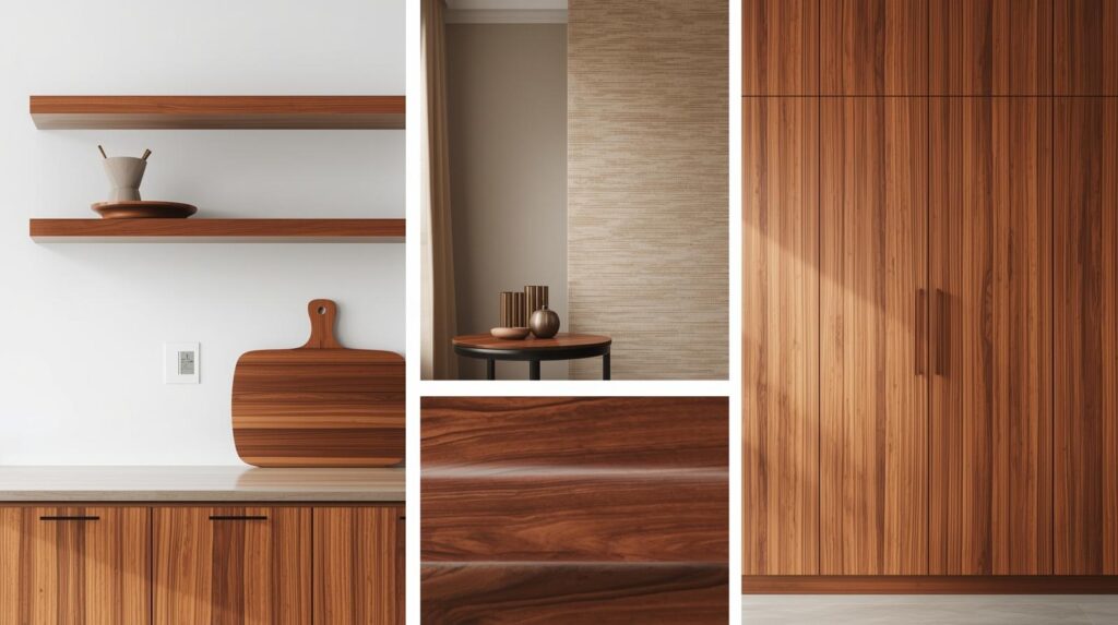 DIY projects made from cherry wood including shelves, cutting boards, and cabinets