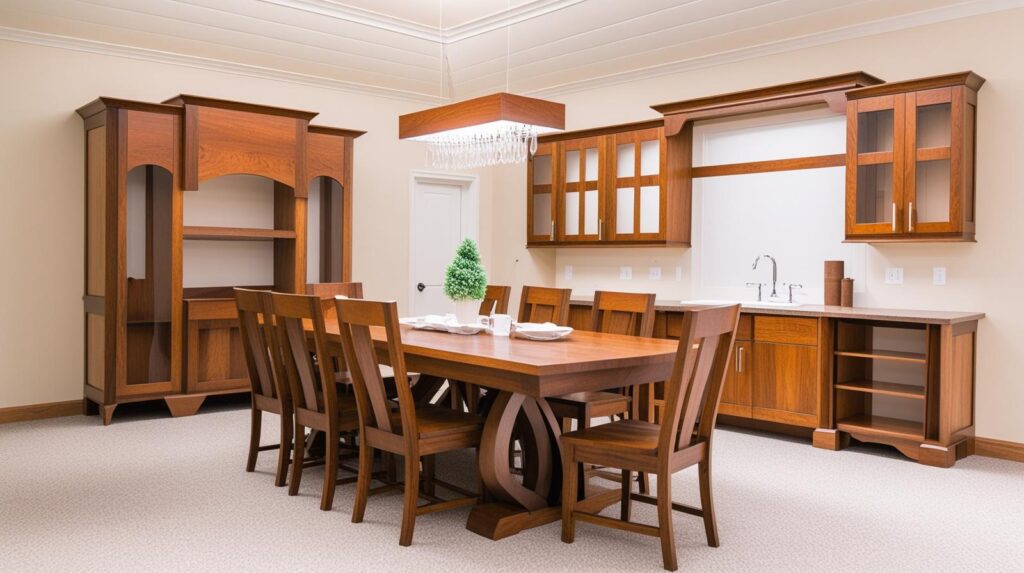 Furniture and cabinetry made from cherry wood with rich reddish-brown color