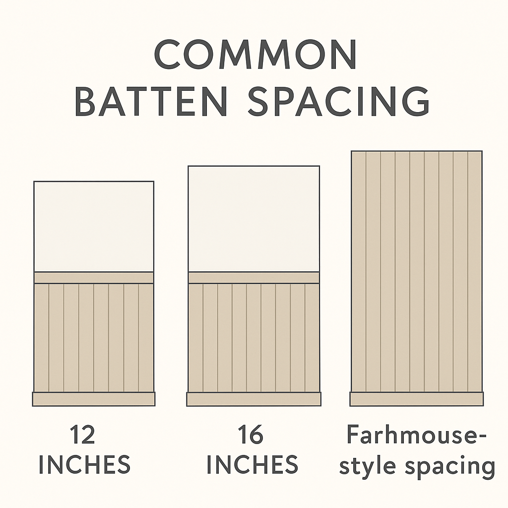 Diagram showing battens spaced at 12, 16, and 24 inches across a wall.