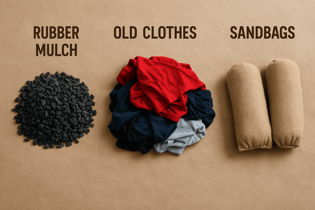 Rubber mulch, old clothes, and sandbags used as punching bag filler options