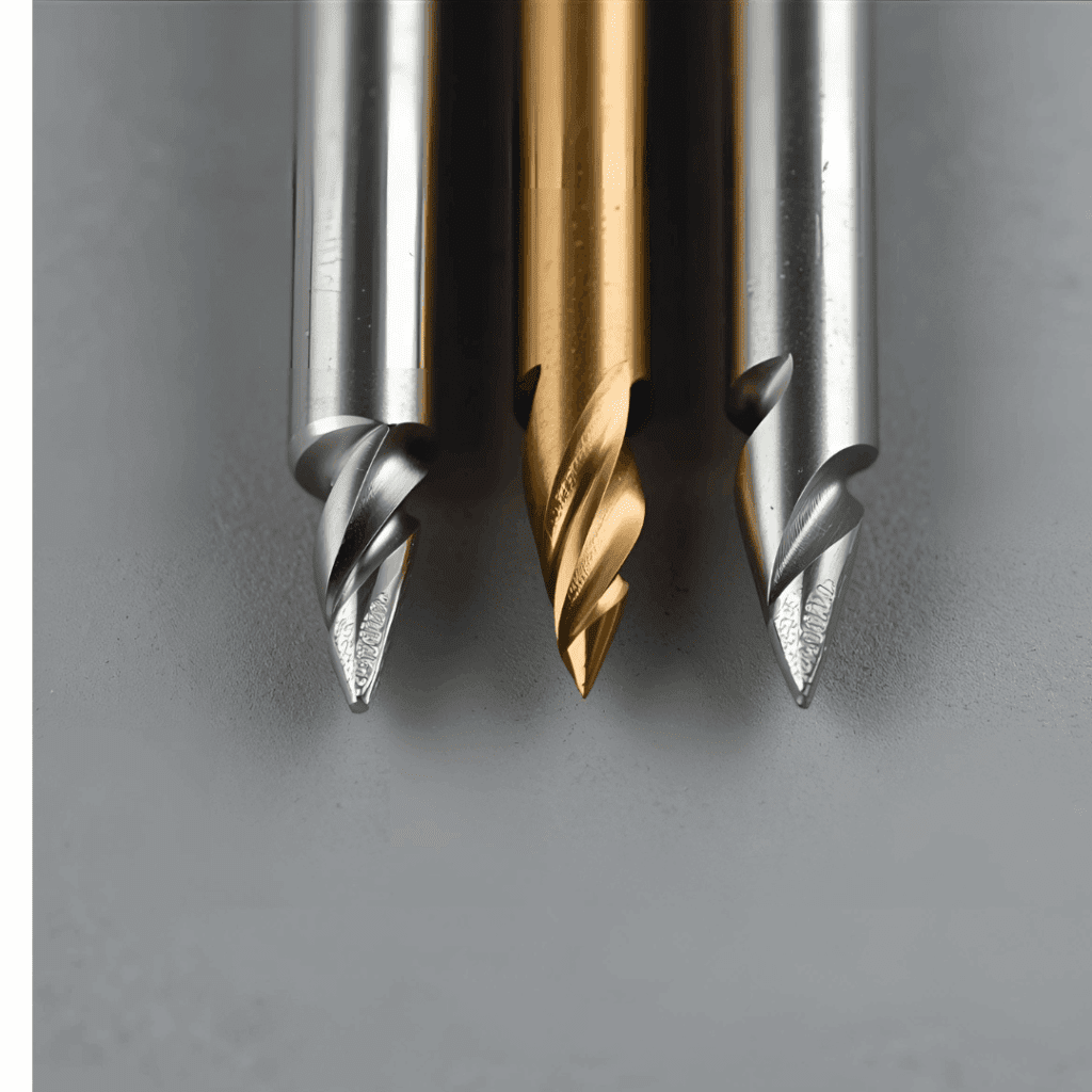 Brad-point drill bits lined up beside standard twist bits, showing the difference for drilling angled holes.