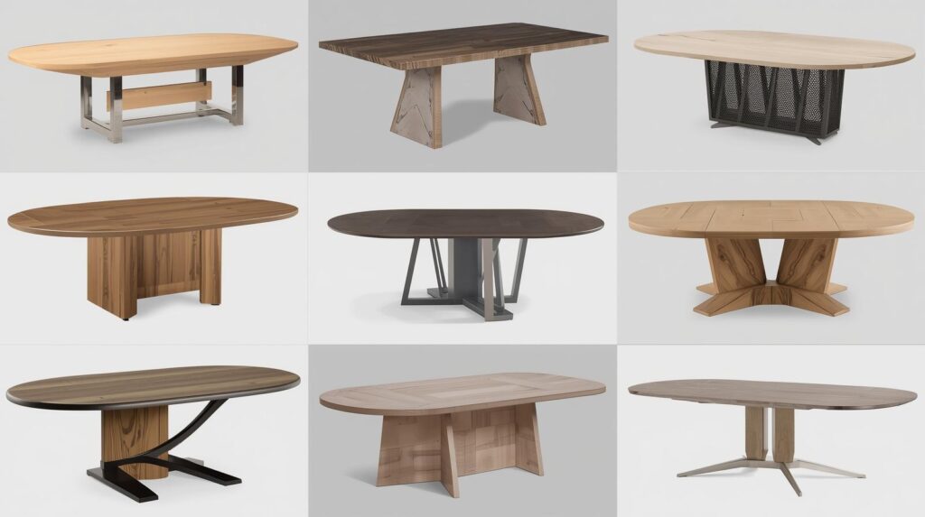 Different oval dining table styles and base types available online