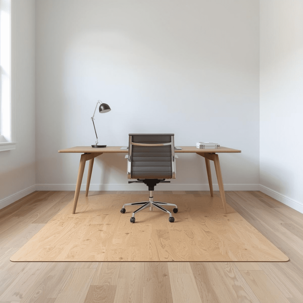 DIY plywood chair mat under office chair protecting floor
