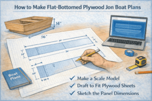 flat-bottom plywood jon boat plans drawn to fit standard plywood sheets