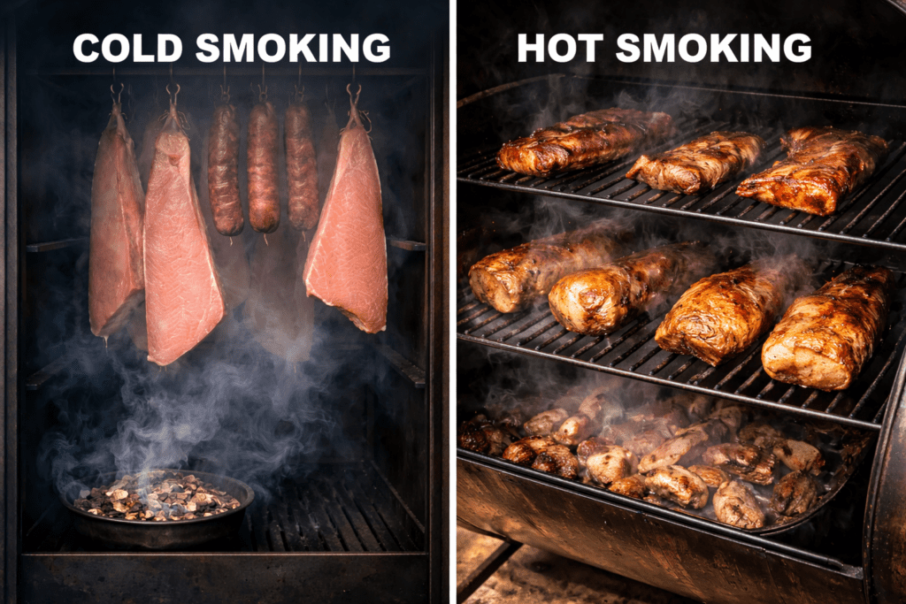 Comparison of cold smoking and hot smoking methods for meat