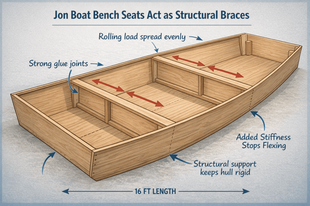 jon boat bench seats acting as structural braces