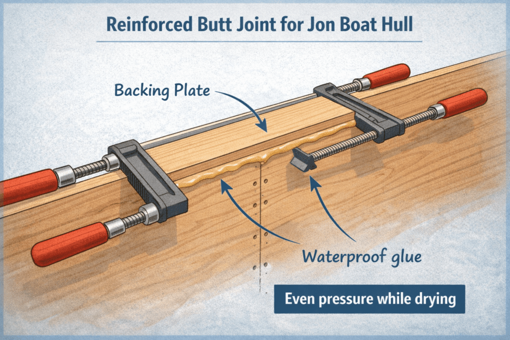 reinforced plywood butt joint for jon boat hull