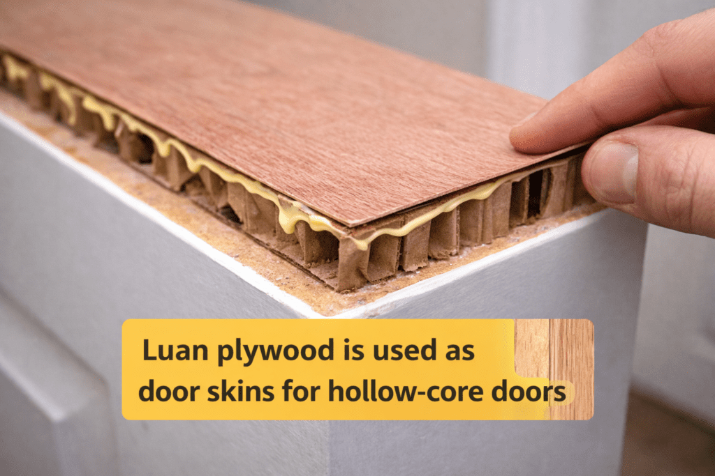 Painted luan plywood surface after sanding and priming