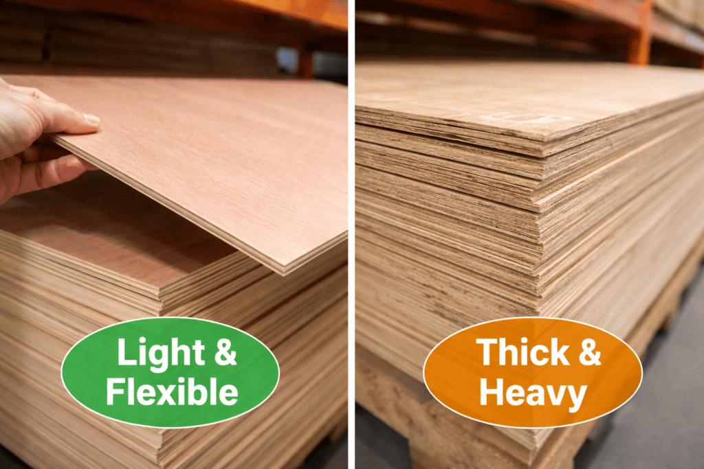 Luan plywood being carried easily with one hand showing lightweight design