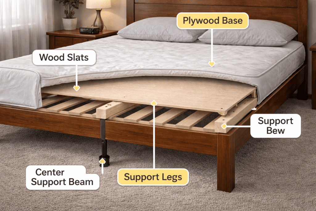 Bed frame components that make up proper mattress support