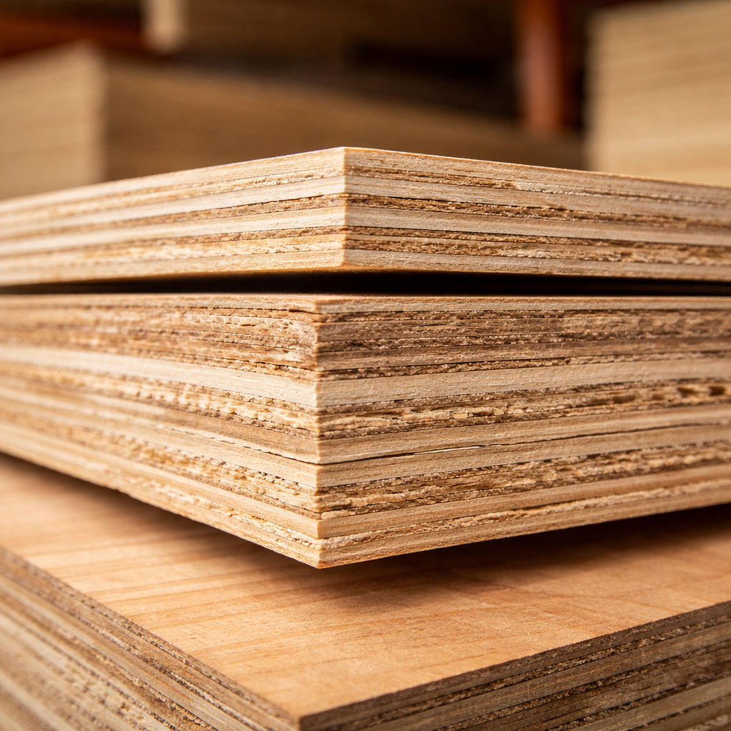 Close-up of plywood layers showing engineered construction