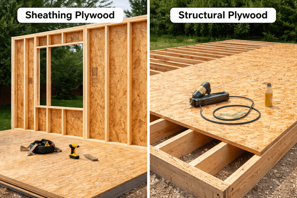 Comparison of wall sheathing plywood and structural plywood installed over floor joists