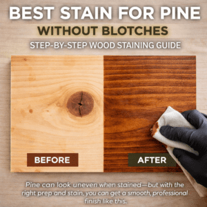 Best stain for pine before and after comparison showing smooth finish without blotches using proper wood staining technique