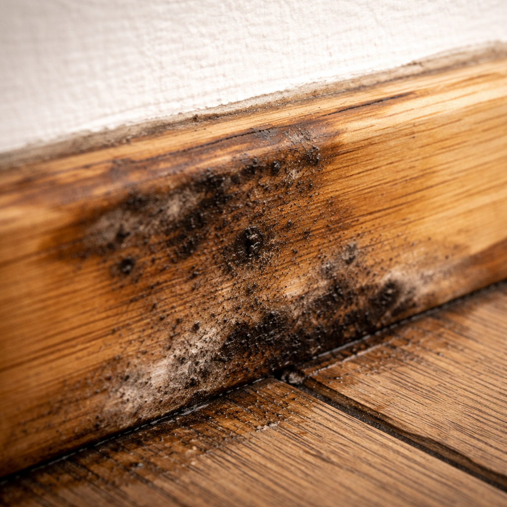early signs of wood rot showing discoloration and soft wood surface
