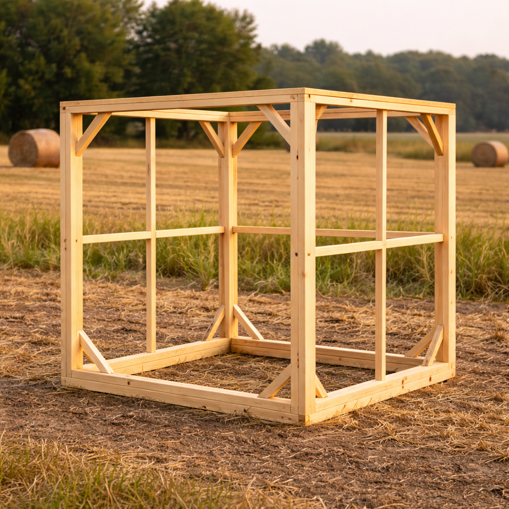DIY hay bale hunting blind wooden frame built from 2x4 lumber