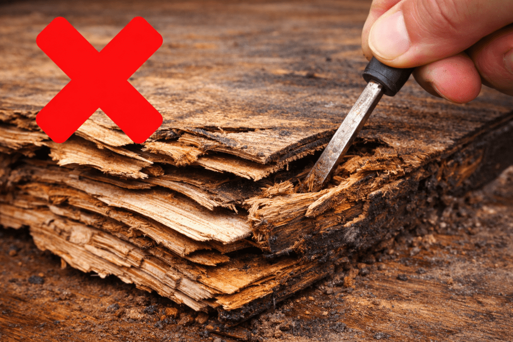 plywood layers separating due to water damage and rot