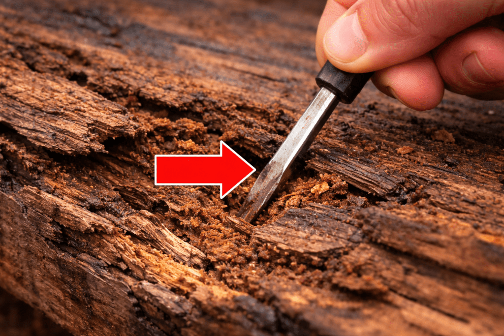 screwdriver test checking wood rot softness and structural damage