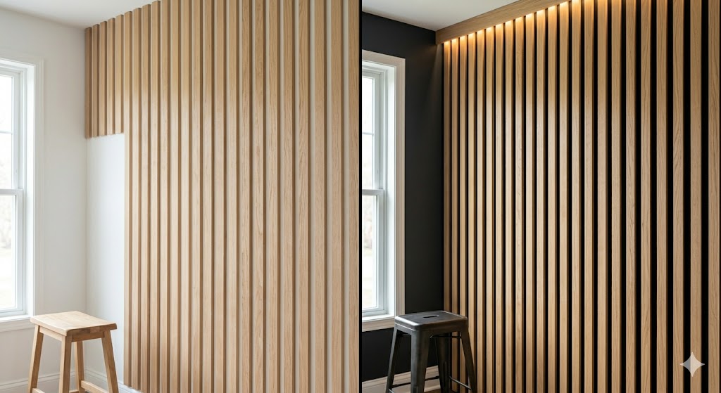 fluted wood panels shadow gap painted wall behind panels