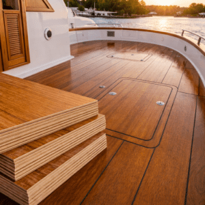 Marine grade plywood used on a waterproof boat deck with smooth finished surface and no core voids
